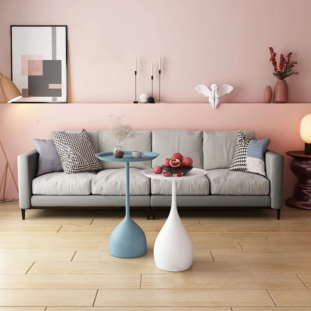 No-EN-Name-Null Modern Small Round Top-Wrought Iron Metal Base Mobile Coffee Tables/Colors-White/Light Brown/Yellow/Orange/Black/Royal Blue/Dark Blue/Size: 62 x 42 x 35cm