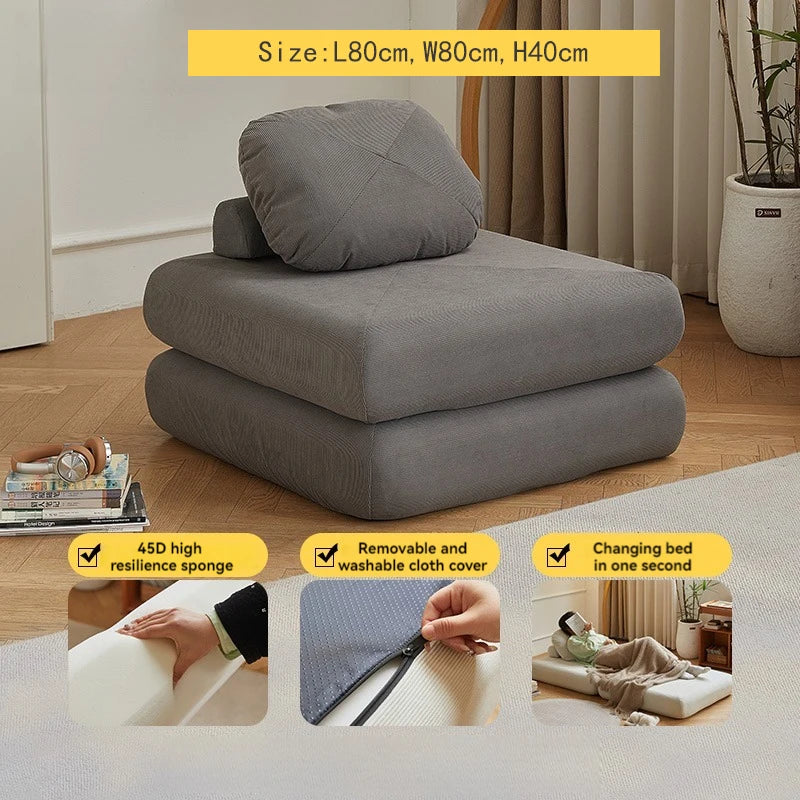 TATAMI Modern Corduroy Pattern Bean Bag Soft Velvet Fabric Cushions Medium Firmness Sectional Sofas/Green/Light Gray/Off White/ Orange/Yellow/Green
