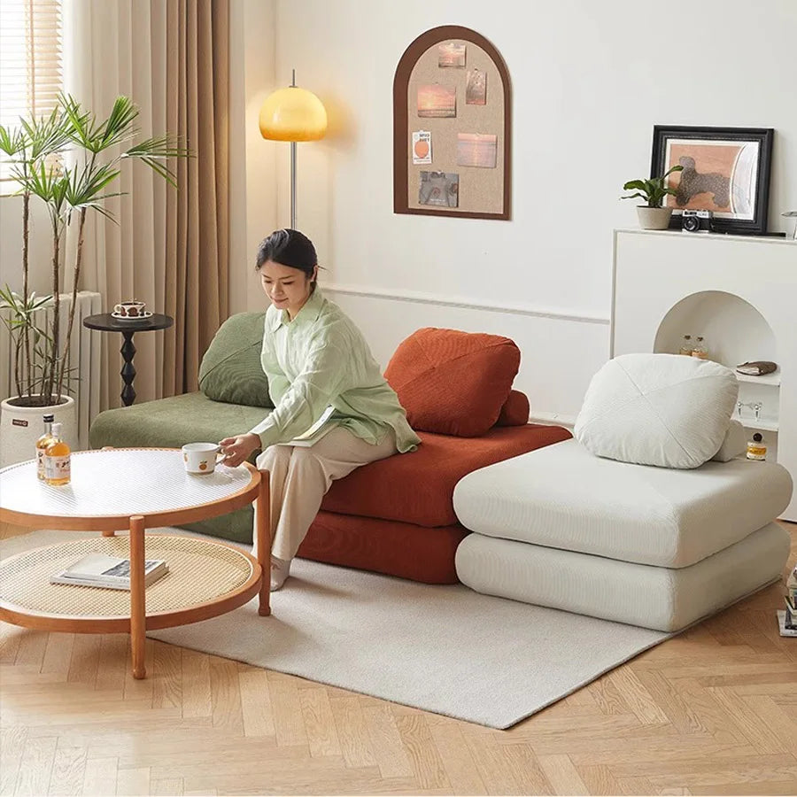 TATAMI Modern Corduroy Pattern Bean Bag Soft Velvet Fabric Cushions Medium Firmness Sectional Sofas/Green/Light Gray/Off White/ Orange/Yellow/Green