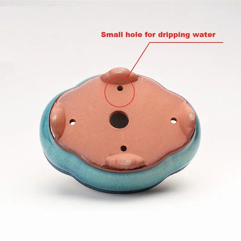 No-EN-Name-Null Home Garden Glazed Ceramic Rectangle Shaped Chinese Bonsai Desktop Flower Pots /Colors-Brown/Blue/Purple/5 Drip Holes