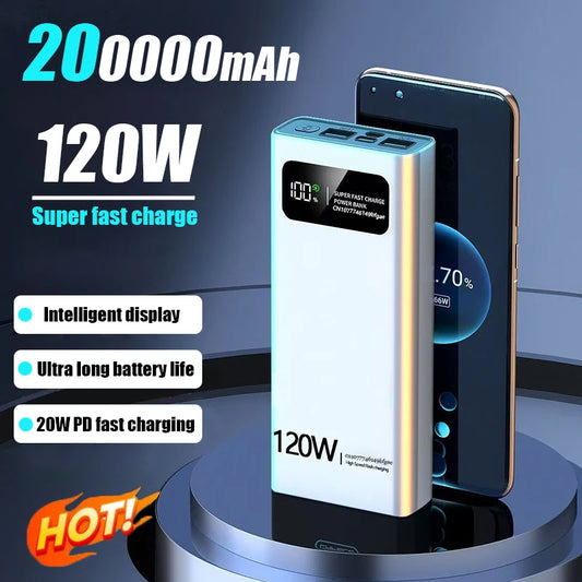 No-EN-Name-Null White Plastic Rectangle Digital Display Rechargeable Li-Polymer Battery-Powered LED Lights 120W Two-Way Quick Charge Power Banks /Micro USB-USB-A /Type C Battery Power Banks/Colors-Silver/Black/White