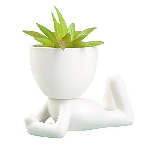 No-EN-Name-Null Indoor Mini White Ceramic Cute Cartoon Human Silhouette Shaped Succulent Flower Pots Planters/NO Plants Included