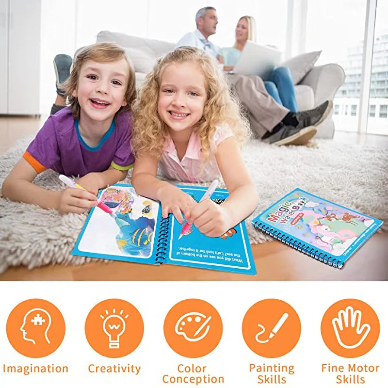 IPCBEC Kids Multicolor Plastic Magical Watercolor Picture Painting-Coloring-Drawing Cardboard Paper Reused One Copy Notebooks Coloring Books-Pads /Ages: 3-18 Years Old/Colors-Red/Blue/Green/Multicolor/Animals