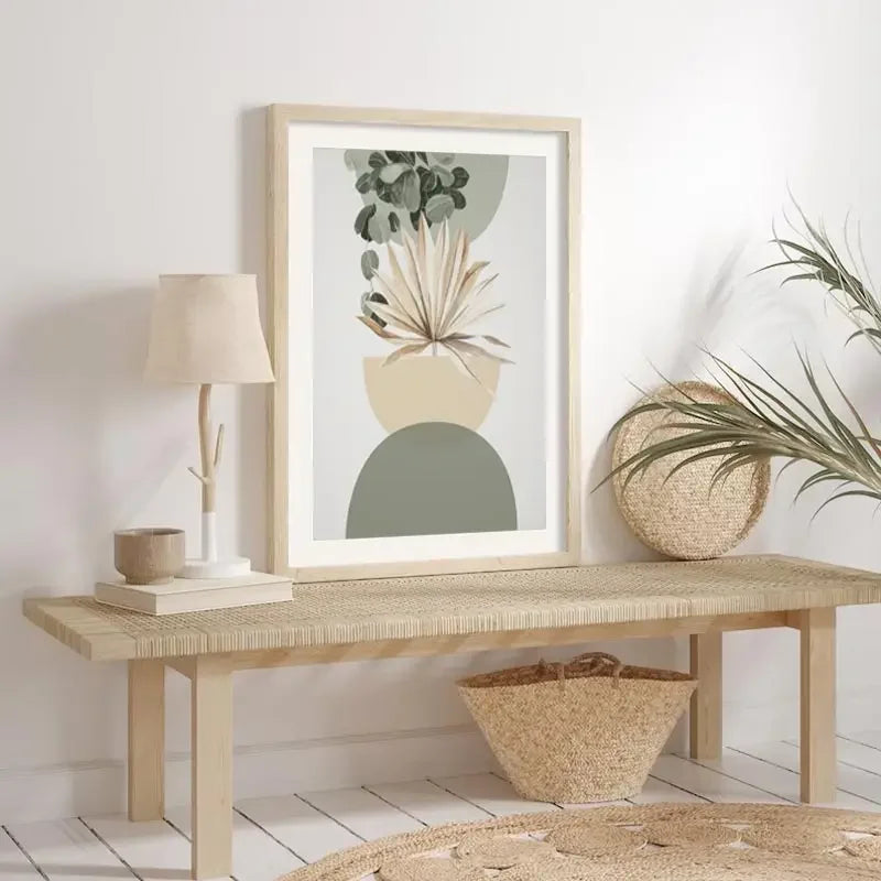ASTRDECOR Modern Art Unframed Customized Sizes Waterproof Ink Abstract Subjects Boho Floral Half Circle Flower Market Canvas Prints/Colors-Floral/Green/Beige/Multicolor