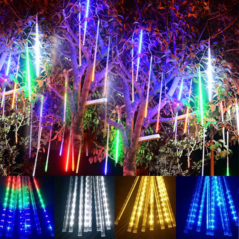 Outdoor Garden DIY Solar-Powered Cool White LED Lights Meteor Shower-Rain Garland Light Ropes-Strings Lights/Colors-Blue/Black/Purple/Yellow/White/Pink/Sizes: 30cm/50cm