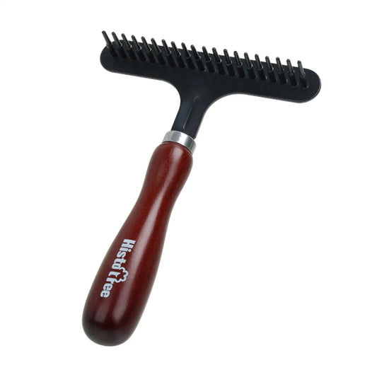 HOMYL Indoor Handheld Manual Portable Brown Solid Wood Handle Brown-Black Metal Teeth Head Grooming Rakes Carpet Sweepers