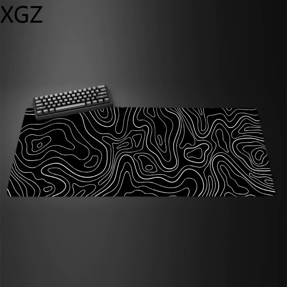 XGZ Customized XL-XXL Large Sizes Printed Ultra Smooth Polyester Fabric Surface Top Durable Washable Anti-Fade Black Rectangle Non-Slip Natural Rubber Base Stitched Edges Gaming Mouse Pads