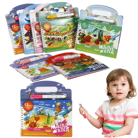 No-EN-Name-Null Babies-School-Age Kids 12 Scenes Magical Watercolor Pen Painting Multicolor Plastic-Cardboard Paper Early Educational Learning Reusable Drawing-Coloring Books-Pads /Ages: Newborn-School-Age Kids/Colors-Multicolor/Red/Green/Blue/Animal