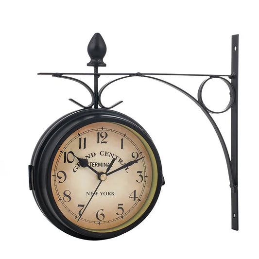 Retro European Acrylic Round Double-Sided Vintage Quartz Metal Bracket Wall Clocks/Colors-White/Black/ 1-AA Carbon-Zinc Battery (Not Included)