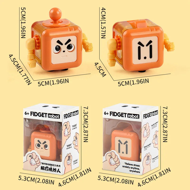 Kids Small Square Shape Handheld Cute Funny Cartoon Facial Expression Robot Anxiety-Stress Relief Smooth Plastic Fidget Toys/Colors-Green/Blue/Orange/Purple/Multicolor/Ages: 6-18 + Years Older