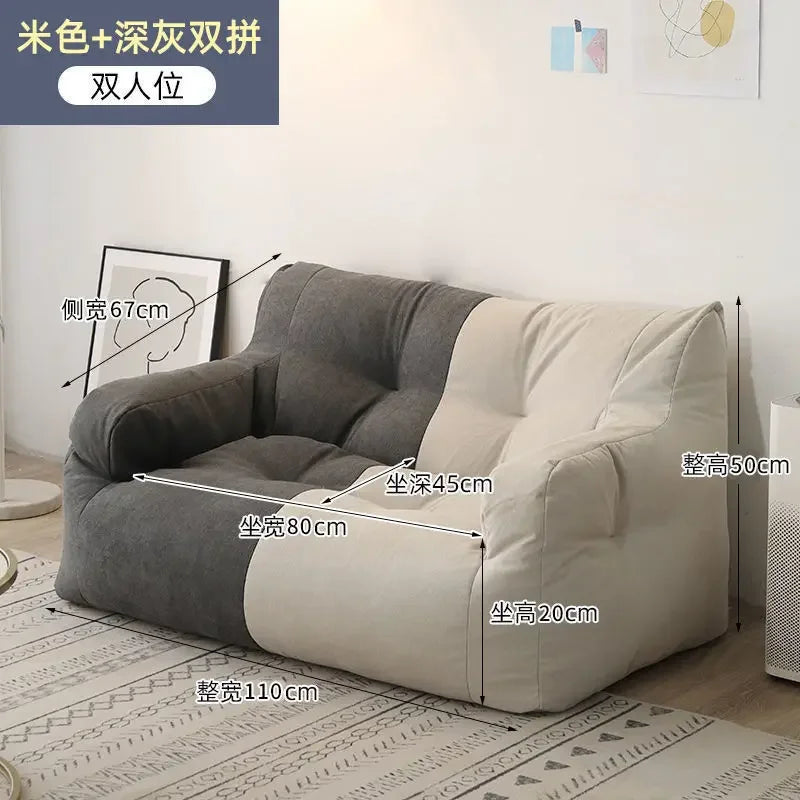 NULL Adult Modern Soft Gray Cotton-Linen Fabric Cushions Lazy Double Seat Polystyrene Filling Giant Bean Bag Sofas Chairs /Colors-Blue/Beige/Gray
