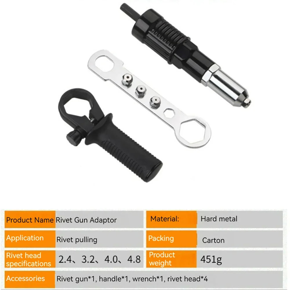 No-EN-Name-Null Industrial Grade Lightweight Black Plastic-Silver Metal Nose Cordless Handheld Electric Fast Pulling Hard Drilling Rivet Guns /Optional: With-Without 400 PCS Hard Metal Rivets