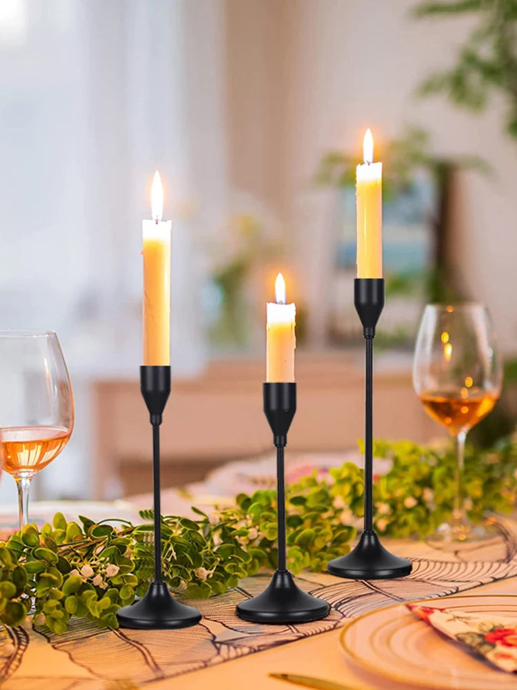 Modern 3 PCS European Round Black Metal Tabletop Stick Candle Holders Sets/Colors-Black/Gold/Silver