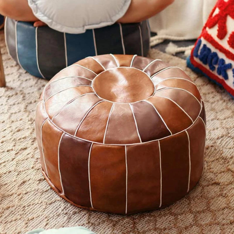 No-EN-Name-Null Modern Moroccan Square Cotton-Polyester-Feathers Fillers Synthetic Faux Leather Upholstery Removable Ottoman Pouf COVERS /Colors-Brown/Green/Gray/Blue/Geometric