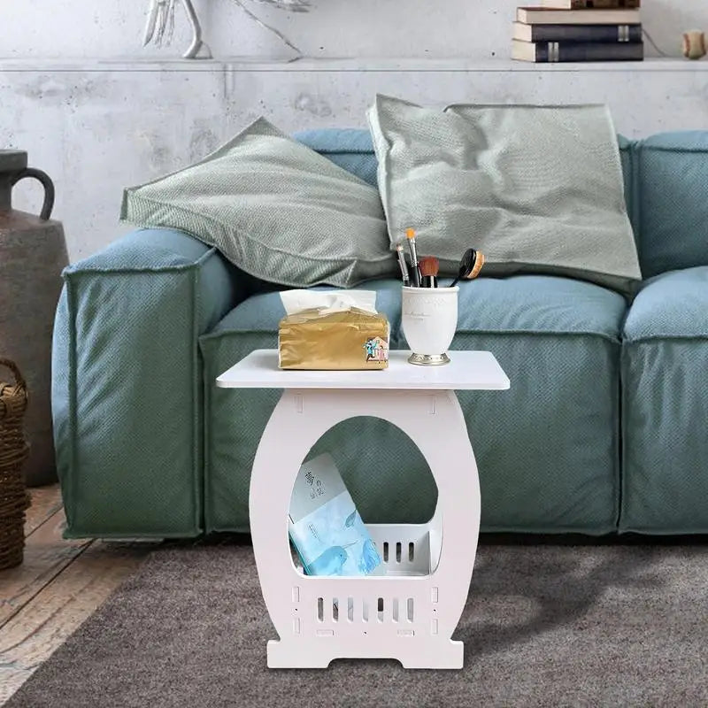 No-EN-Name-Null  Modern 2-Tiers Small White Rectangle Shaped Top Egg Shaped Bottom Design Simple End Tables