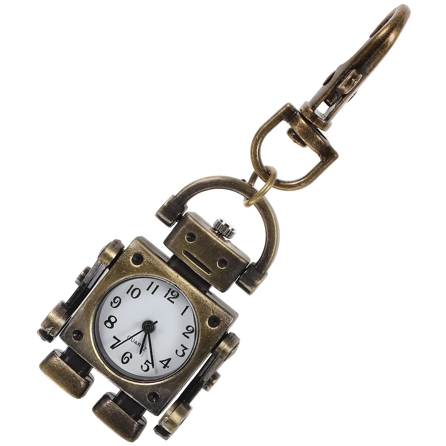 No-EN-Name-Null Adults Digital Movement Analog Display Bronze Metal White Face Black Numbers Cute Buckle Robot Shaped Hanging Keychain Watches/Colors-Bronze/White/Brown