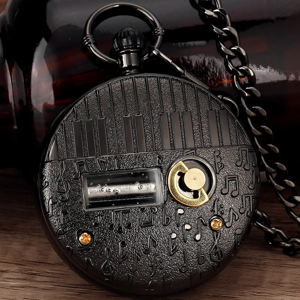YISUYA Adults Men Quartz Acrylic Face Round Case Analog Display Black Background Gold Planets-Stars-Astronaut-Space Capsule-Shuttle-Satellites-Lunar Roving Vehicle Two Orange-Dark Green Stones Chain-Pocket Watches