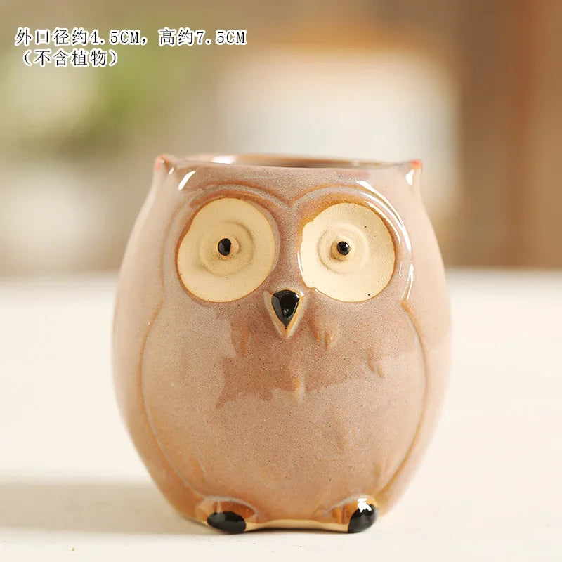 No-EN-Name-Null Home Garden Unglazed Ceramic Blue Cute Cartoon Alpaca-Owls Animal Mini Succulent Desktop Flower Pots Planters /Colors-Red/White/Blue/Gold/Animals