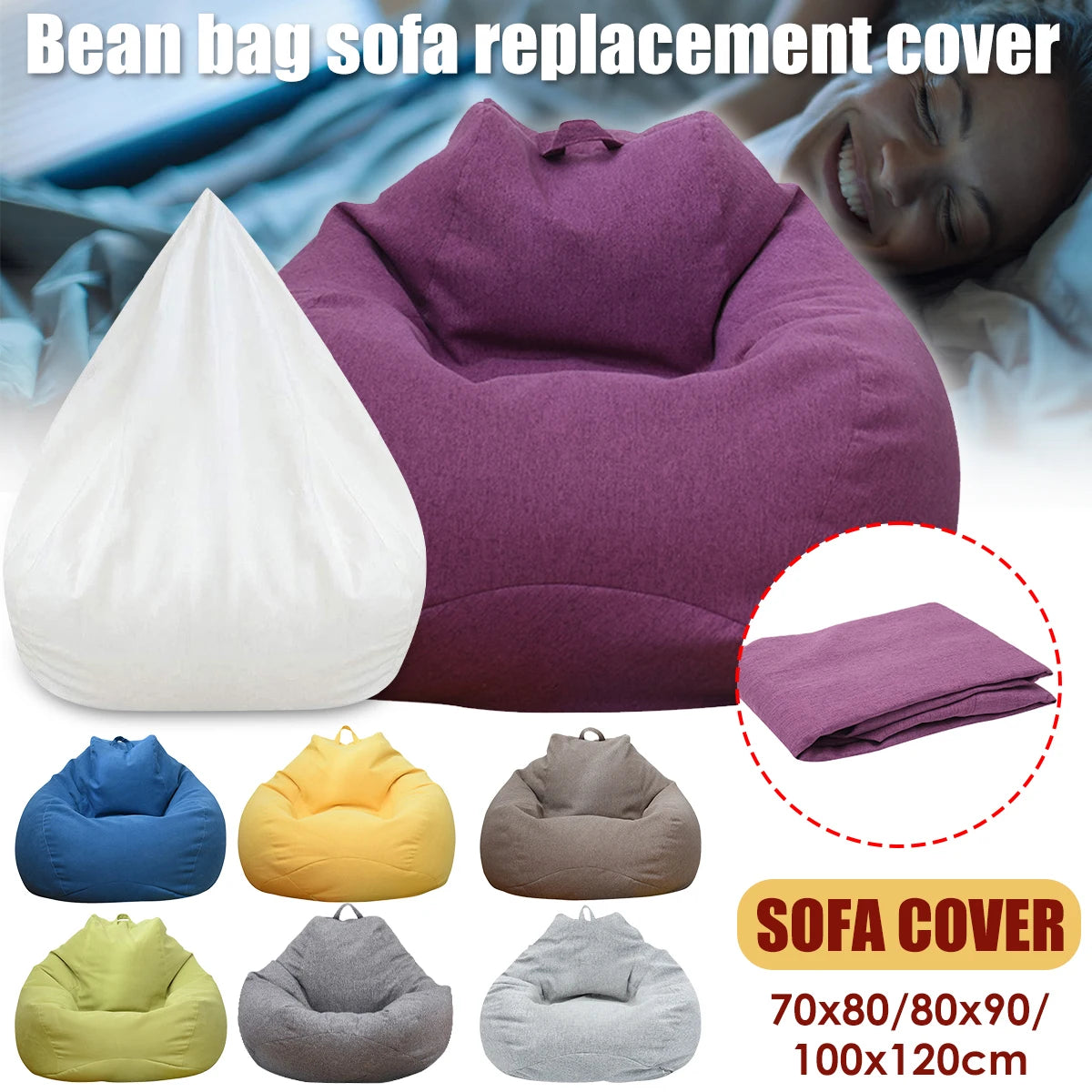 No-EN-Name-Null Adults Removable Inner Liner No Internal PS Bean Filling Large Lazy Seat Bean Bag Replacement COVERS/Color-Purple/Gray/Green/Yellow/Brown