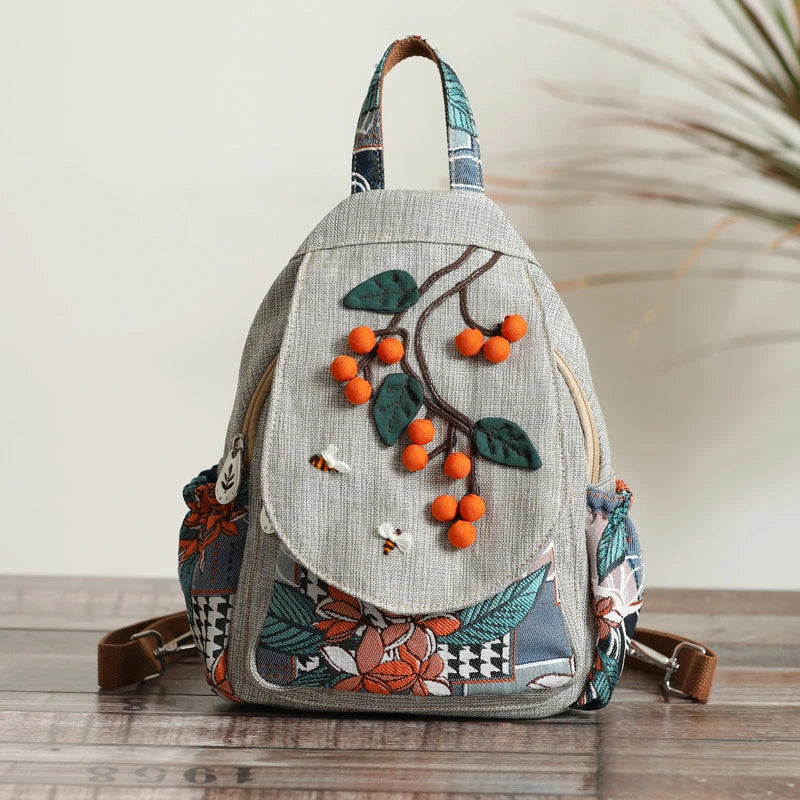 No-EN-Name-Null Women Large Lightweight Light Gray Polyester Fabric Mainland China Multicolor Floral Design Zippered External Front Pockets Back Zippered Shoulder Straps-Handle Single Compartment Travel Backpacks