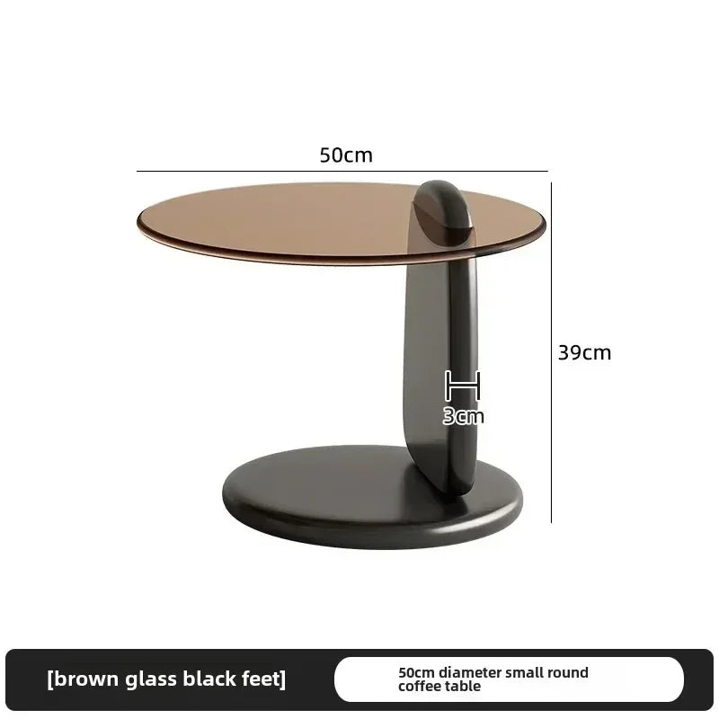 No-EN-Name-Null 2 PCS Modern Brown-Gray Thick High Tempered Glass Round Shaped Tops Solid Oak Rubberwood Three-Legged Design Coffee Table Sets/Easy To Clean/Colors-Gray Glass Tops/Brown Glass Tops