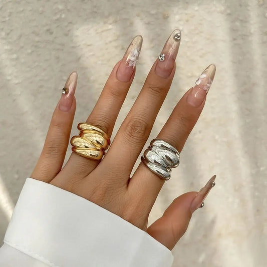 Adult Women Stainless Steel Metal Geometric Gold-Silver French Irregular Split Imitation Charm Rings