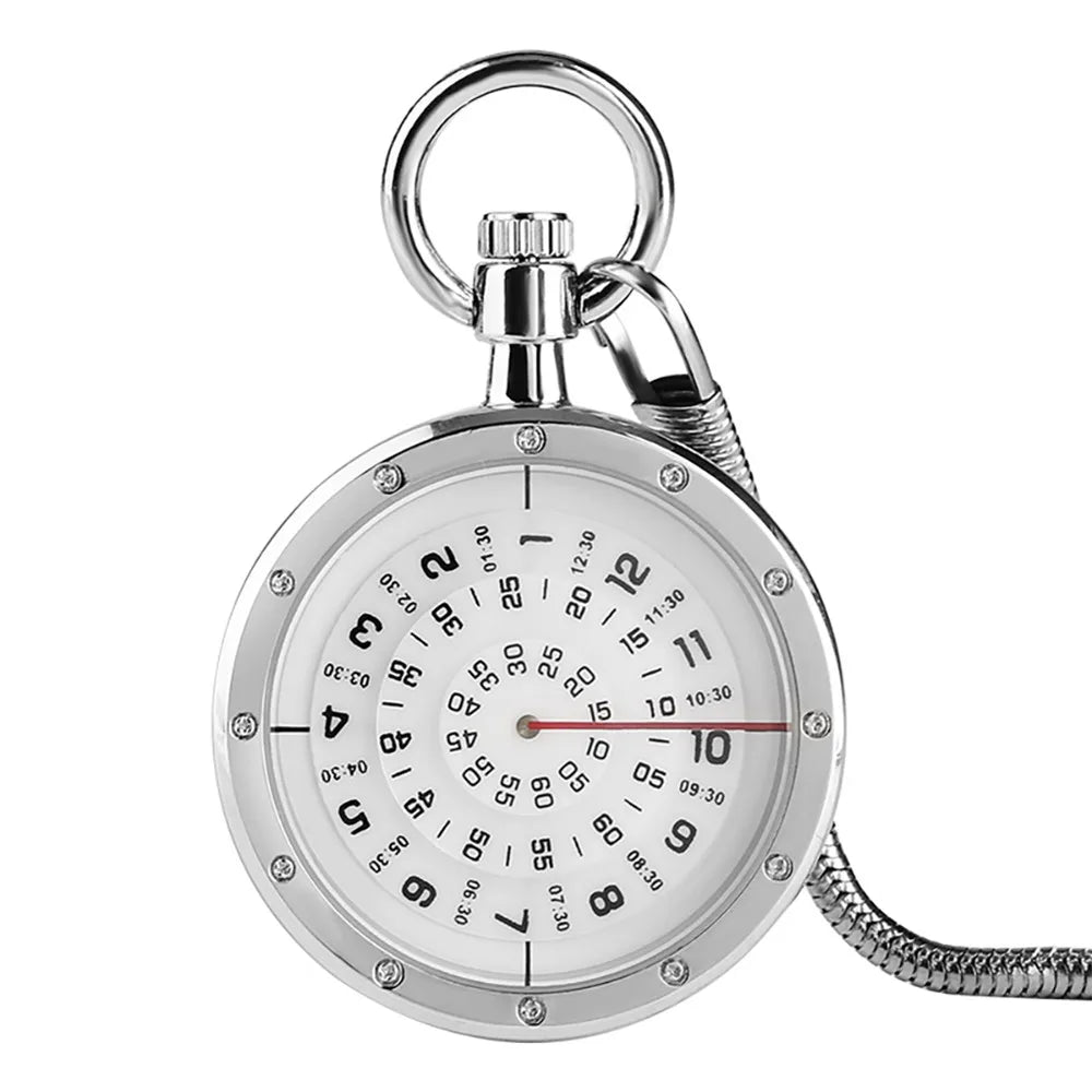 YISUYA Adults Quartz Analog Display Acrylic Face Black-Silver Stainless Steel Metal Round Shaped Case Turntable Blue Silver Casing Dial Metallic Snake Fob Chain-Pocket Watches/Multicolor Dials