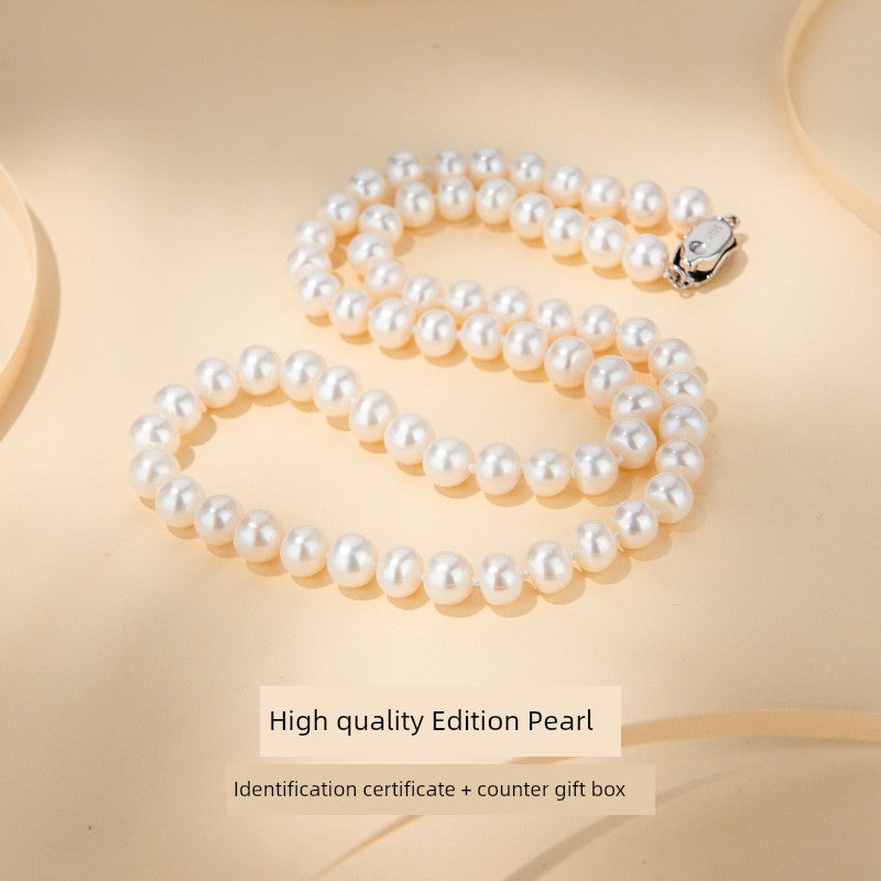 YALENDI Adult Women Imitation Natural White Pearl Necklace-Bracelet-Two Earrings Silver Sterling Metal Ball Chain Fine Jewelry Sets/Colors-White/Silver