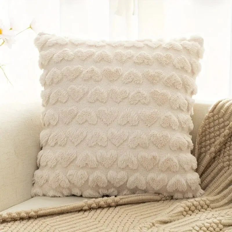 No-EN-Name-Null Modern White Solid Color Square Embossed Hearts Design Invisible Hidden Zipper Plush Soft Polyester Fabric Throw Pillow COVERS/Colors-White/Rose Red/Gray/Pink