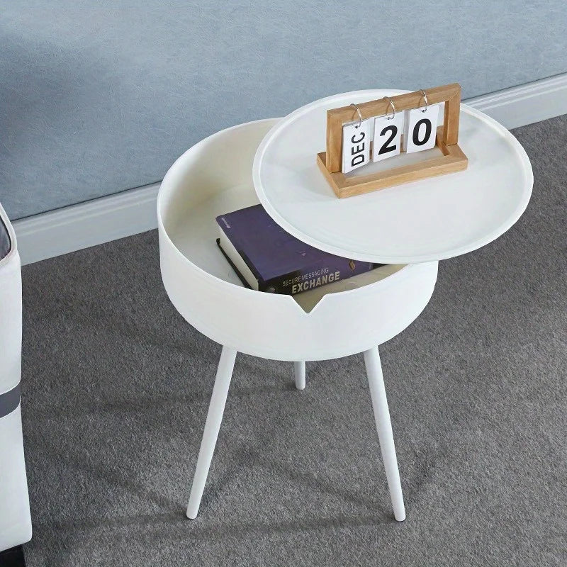 No-EN-Name-Null  Small Modern Hard Flat White Plastic Round Shaped Padded Hidden Compartment Three Legs End Tables/Colors-White/Black/Pink/Size: 40cm W x 54.5cm H