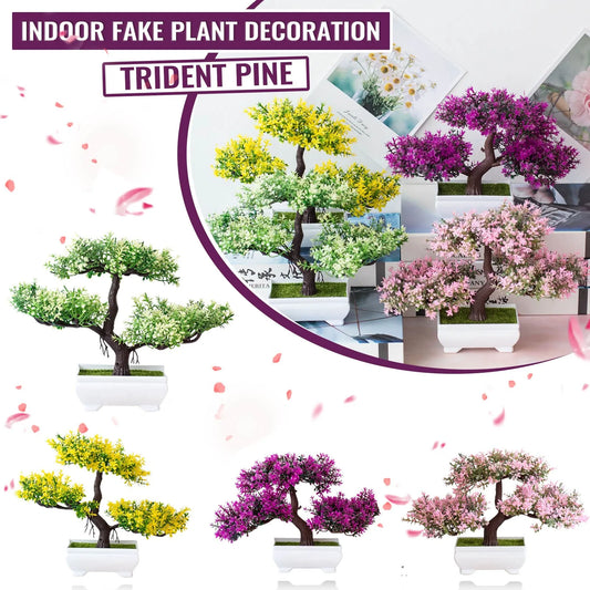 Indoor Artificial Plastic Wicker Non-Flowering Bonsai Rosales Plants-Rectangle Pot/Colors-Green/Pink/Purple/Yellow