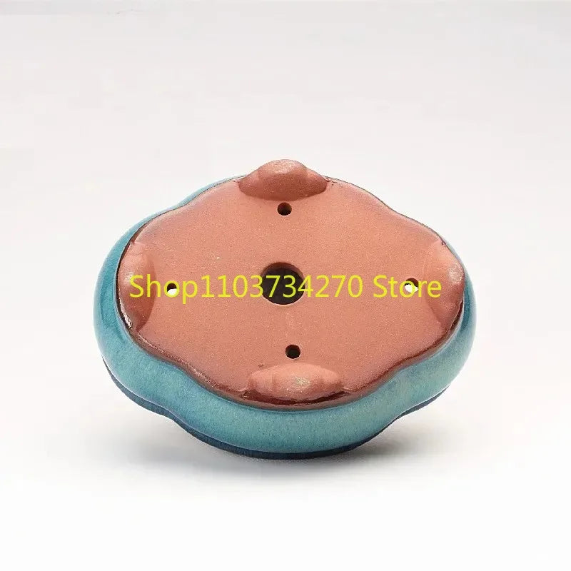 No-EN-Name-Null Home Garden Lightweight Glazed Ceramic Blue-Green Round Shaped Chinese Bonsai Desktop Flower Pots/Colors-Blue/Green/Purple/Brown