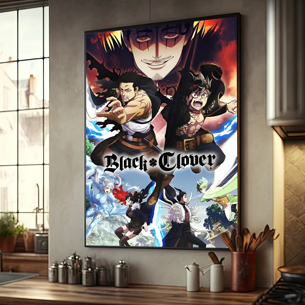 No-EN-Name-Null Modern Retro Rectangle Synthesized Paper Frameless HD Japanese Anime Black Clover Comics Books-Movies Design Self-Adhesive Waterproof Wall Art Posters/Colors-Black/Red/Orange/Multicolor