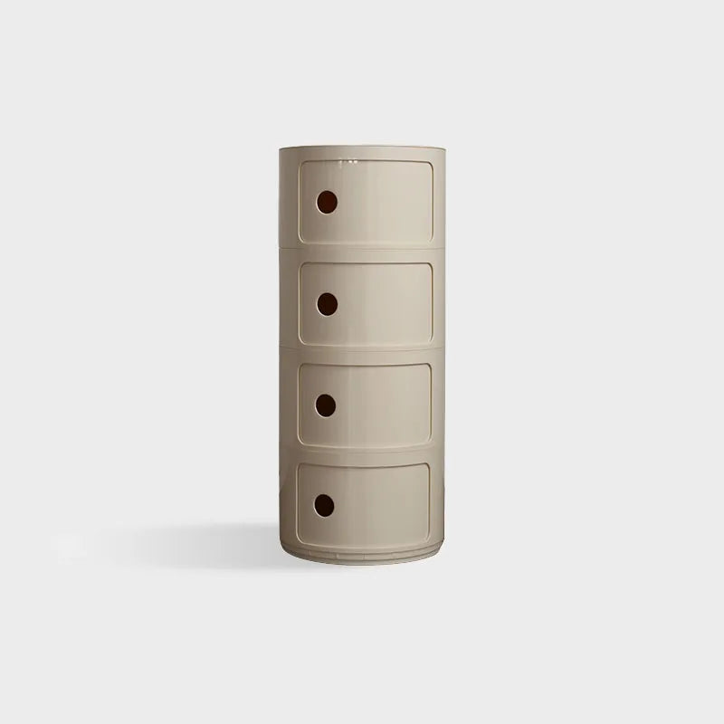 DECOPAI Modern Multicolor Waterproof Tall Plastic Round Shaped Small Narrow Three Sliding Drawers Nightstands /Multicolor