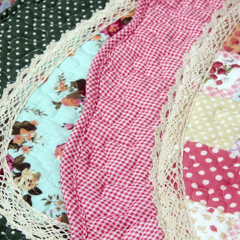 No-EN-Name-Null Indoor Non-Toxic Waterproof Fade Resistant Cotton Fabric Quilted Patchwork Floral Design Hand-Knotted Flatweave Anti-Slip Base Oval Floor Mats-Rugs/Hand-Machine Wash/Colors-Floral/Dots/Striped/Checkered/Multicolor