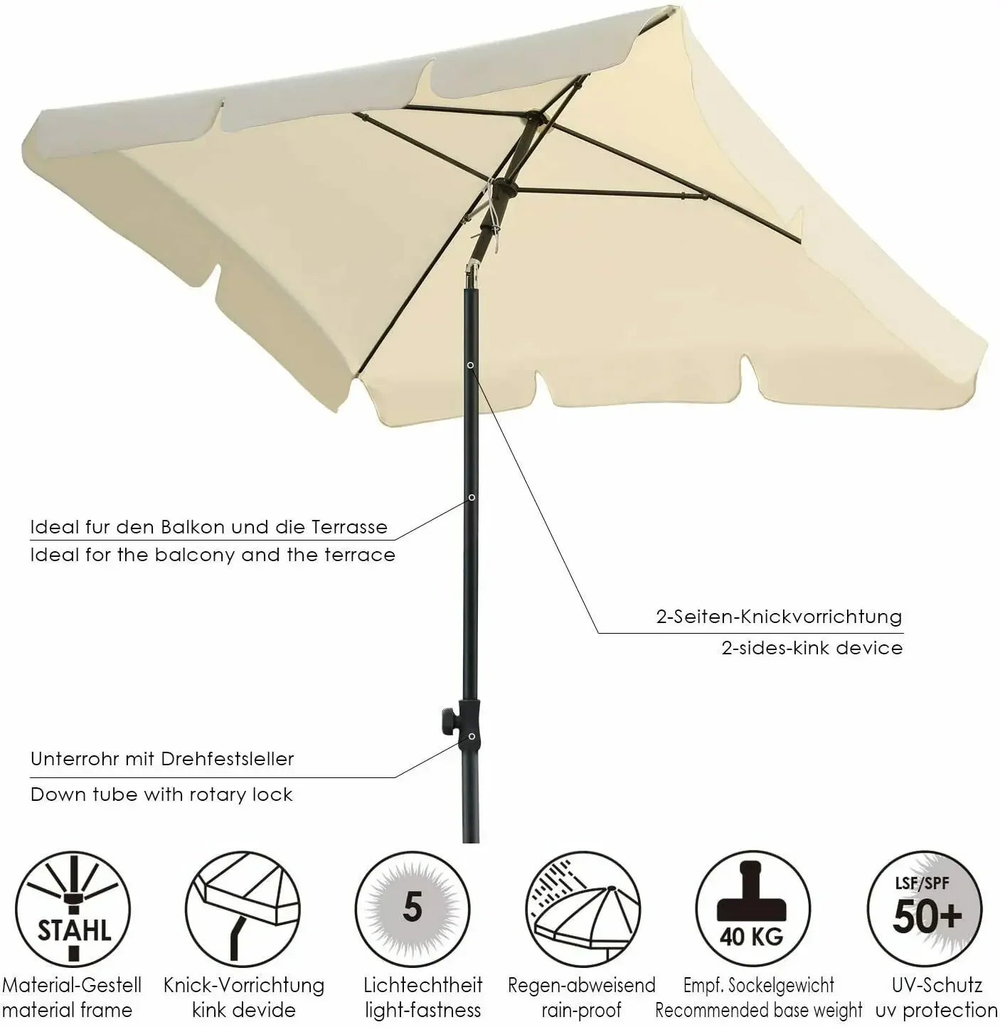 No-EN-Name-Null Adjustable Height Foldable Patio Waterproof Creamy White Beige-Gray Rectangular Shaped Cool UV-Rain Protection Copper-Zinc Alloy Pole Polyester Fabric Cover Canopy Outdoor Umbrellas