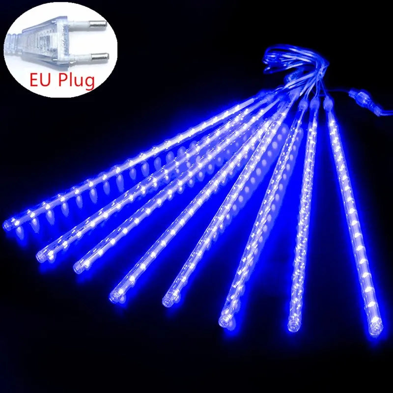 RUSNAK Outdoor-Indoor Waterproof-Dustproof Low Power Corrosion Resistant Warm-Cool White LED Falling White Meteor Shower Effect Design DC-Powered Fairy Shaped Light Ropes-String Lights/ Colors-Red/White/Blue/Multicolor
