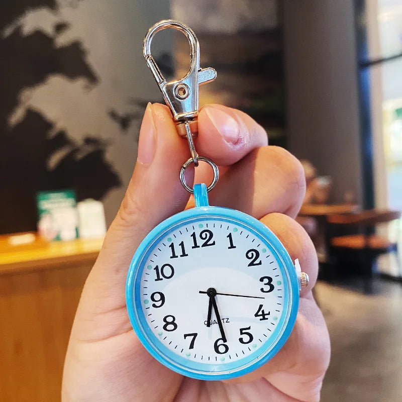 No-EN-Name-Null Antique Waterproof Quartz Glass Face Analog Display Silver Stainless Steel Metal Round Case Arabic Numeral Blue Plastic Covered Keychain Fob Pocket Watches/Colors-Black/White/Pink/Gold/Multicolor