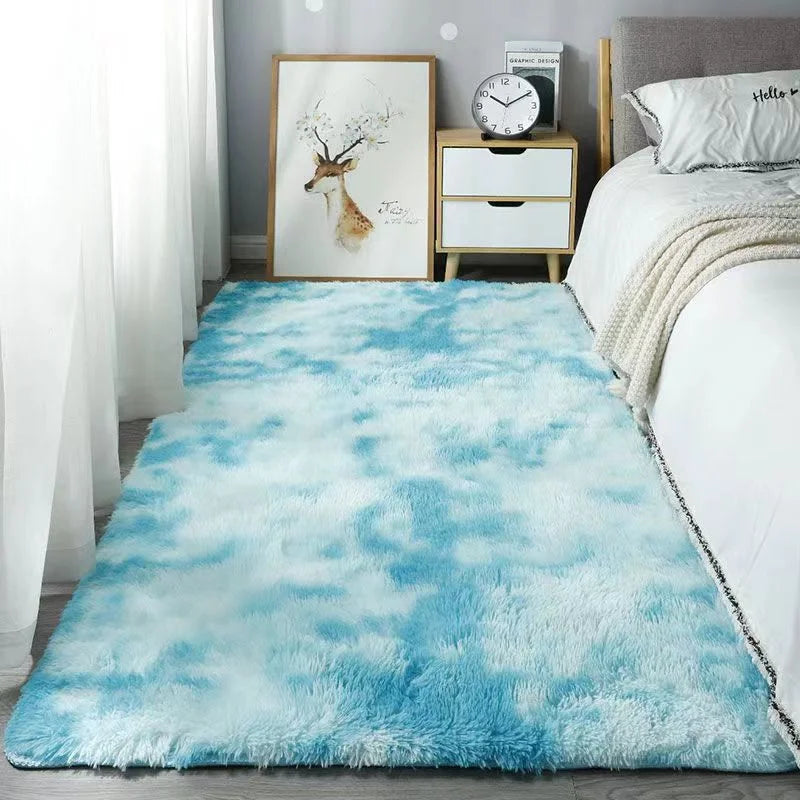 VIKAMA Adults Indoor-Outdoor Modern Rectangle Shaped Waterproof Machine-Made Polyester Fabric Body Silk Tie-Dye Soft Wool Anti-Slip Base Rugs/Colors-Tie-Dye/Gray/Blue/Pink/Multicolor/Washable