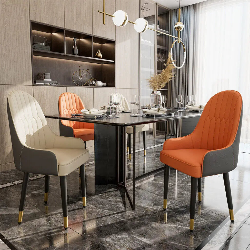 2 PCS Set LUVODI Orange-Grey Upholstered Faux Leather Dining Chairs/ Low Armrest/ Metal Legs