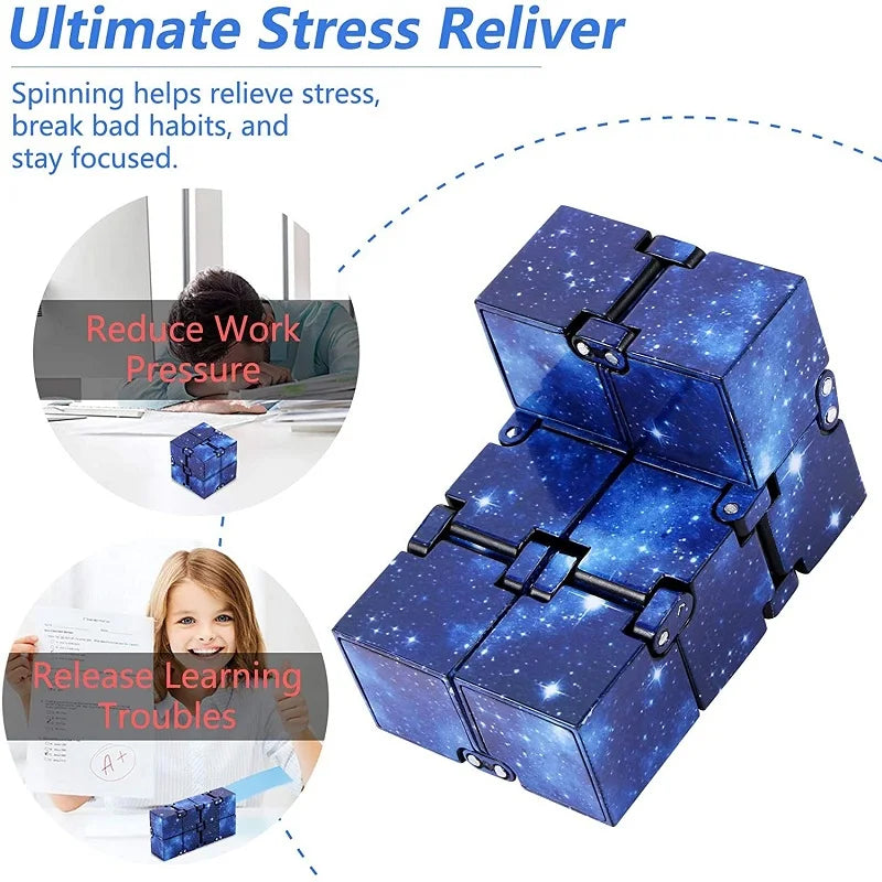 MEADE Teens-Adults Blue-Purple Plastic Square Transformable Twistable Fingertip Anti-Stress 3D Space Theme Flip Infinity Cube Mechanical Puzzle Toys/Ages: 13-18 Years Old Adults /Colors-Blue/Purple/Multicolor