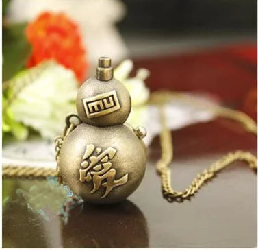 No-EN-Name-Null Teens-Adults Antique Imitation Quartz Glass Face Analog Display Bronze-Gold Cartoon Anime MU Cosplay Gift Irregular Snowman Shaped Metal Alloy Case Pendant Necklace Chain-Pocket Watches