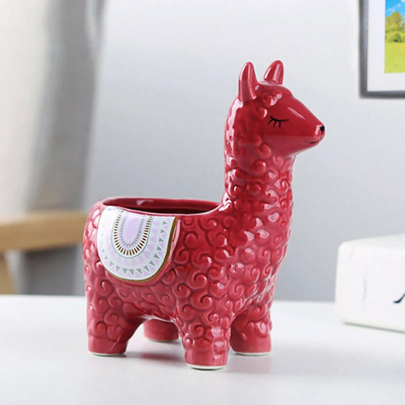 No-EN-Name-Null Home Garden Indoor Resin Not Coated Finish Desktop Cute Ceramic White-Alpaca Purple Saddle Animal Mini Succulent Planters/Colors-Animal/Geometric/Purple