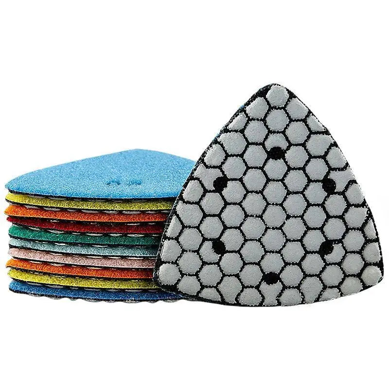 OKERQI 7 PCS Soft Flexible Multicolor Triangle Resin-Diamond Dry Abrasive Marble-Granite-Concrete Stone Sanding Coarse to Fine Polishing Pads Sets/Colors-Multicolor/Geometric/Gray/Size: 90 x 90 x 90mm