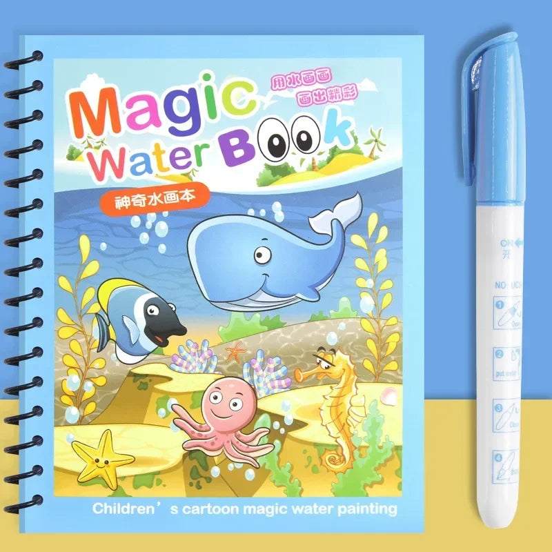 No-EN-Name-Null Kids Plastic Ringed Multicolor Early Education Magical Water Book Pen Paper Drawing Reusable Coloring Books-Pads/Ages: 3-8 Years Old/Colors-Blue/Green/Multicolor/Animals