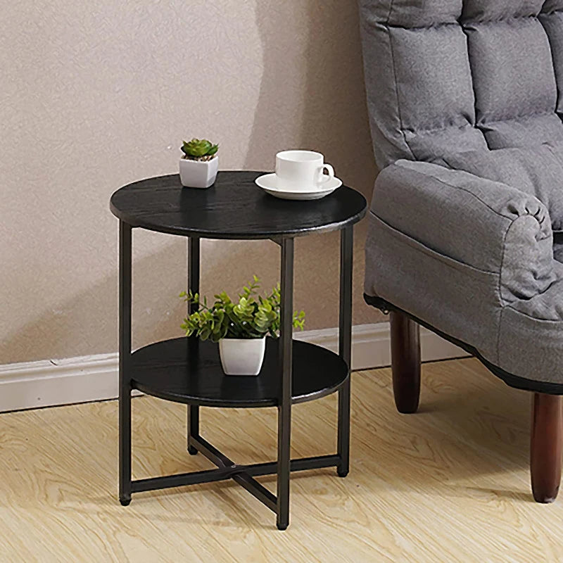 JAZZ POSE Modern 2 Tier Small White-Black Round Shaped Iron Metal Base Coffee Tables/Colors-White/Black