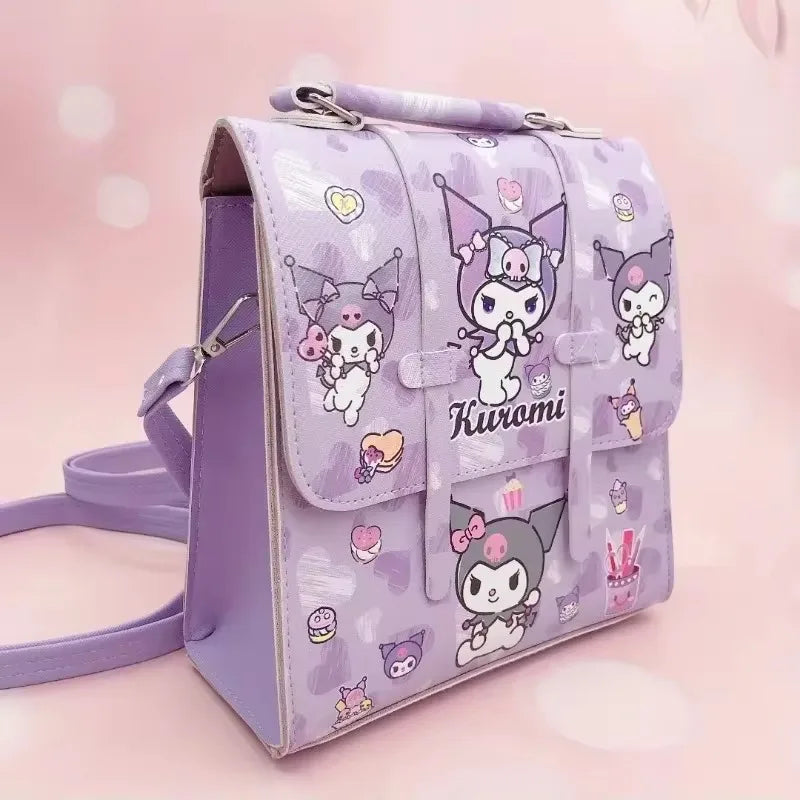 MINISO Kids Exterior Front Pocket-Two Snaps Pockets Pink Waterproof Oxford Fabric Cute Cartoon Hello Kitty Design Zipper Curved Softback Canvas Lining Single Compartment Shoulder Strap-Handle School Backpacks/Colors-Pink/Purple/Blue/Multicolor