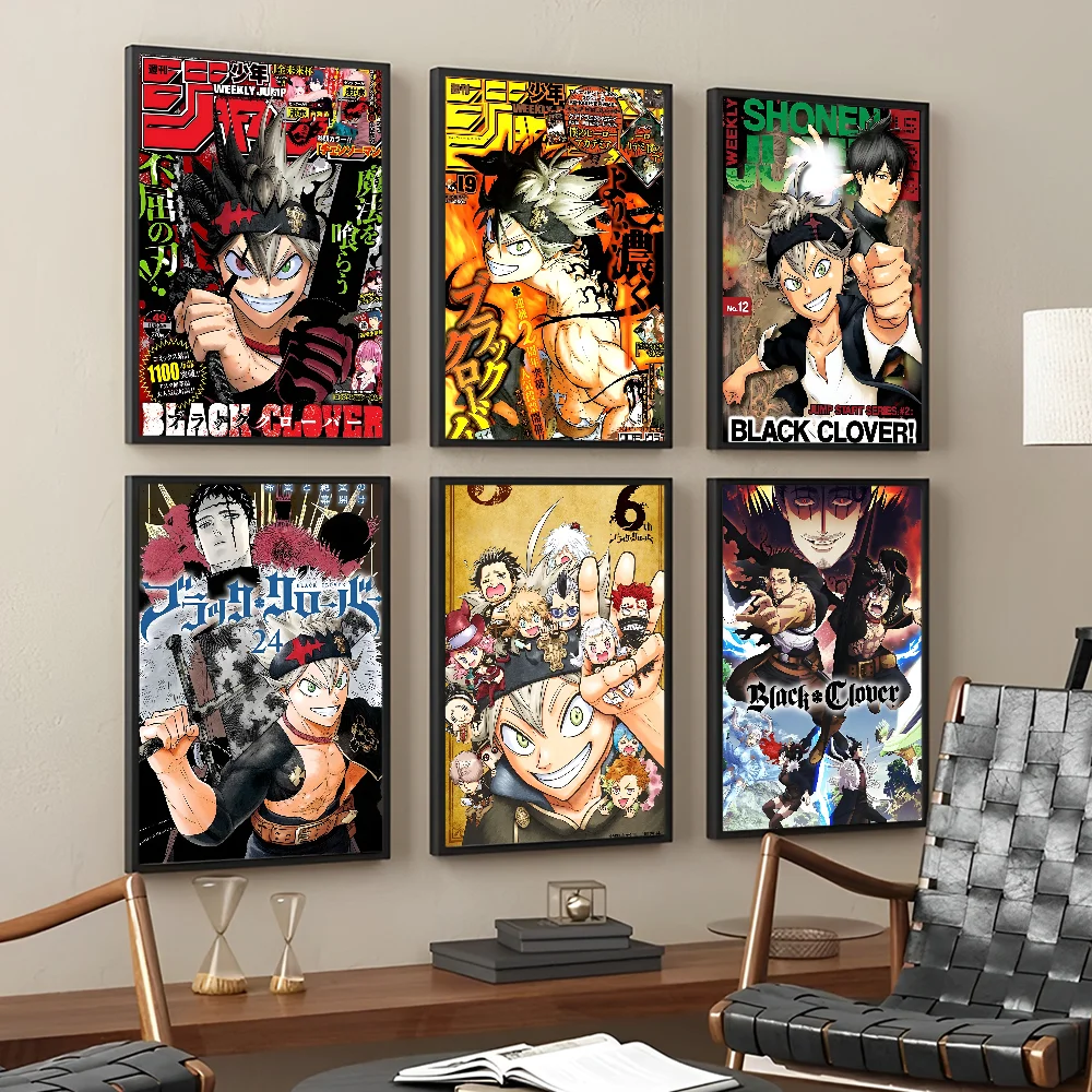 No-EN-Name-Null Modern Retro Rectangle Synthesized Paper Frameless HD Japanese Anime Black Clover Comics Books-Movies Design Self-Adhesive Waterproof Wall Art Posters/Colors-Black/Red/Orange/Multicolor