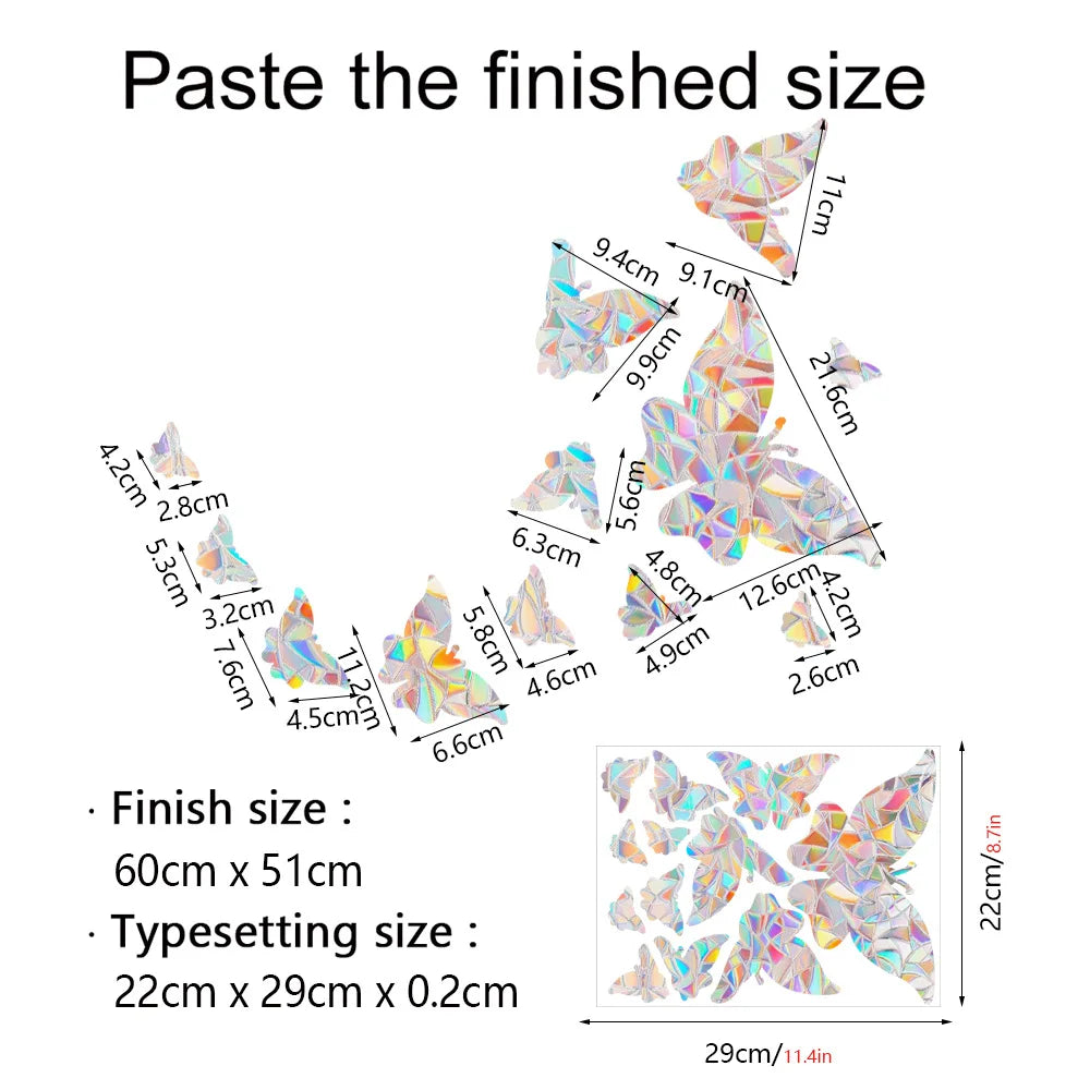 HOMEYAN Kids Non-Adhesive Plastic Film Geometric 3D Rainbow Colors Butterfly Shaped Plastic-Film Wall-Window Glass Stickers Suncatchers/Glue-Paste Needed