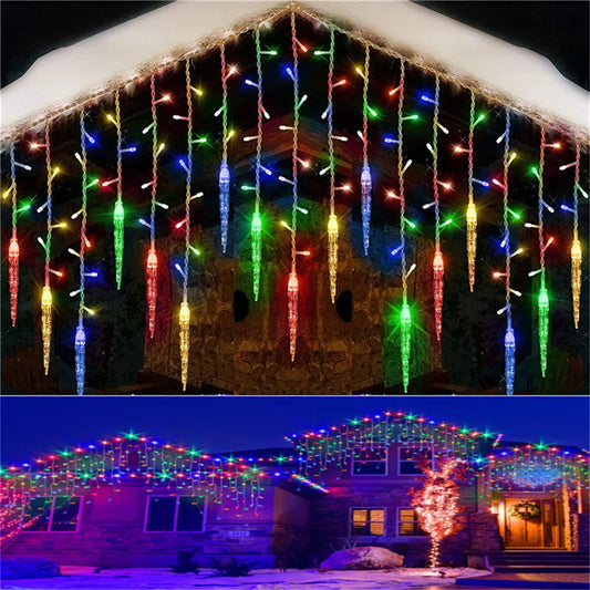 LOUCUNGAN Outdoor-Indoor Warm White LED Lights Christmas Ice Icicle-Snowflakes Curtain Design Light Ropes-Strings/Colors-Multicolor/White/Purple/Yellow